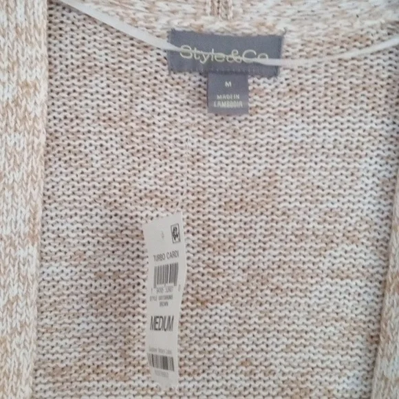 Style And Co Colorblock Open Front Cardigan Earrh Colors Medium New With Tag - Picture 6 of 6